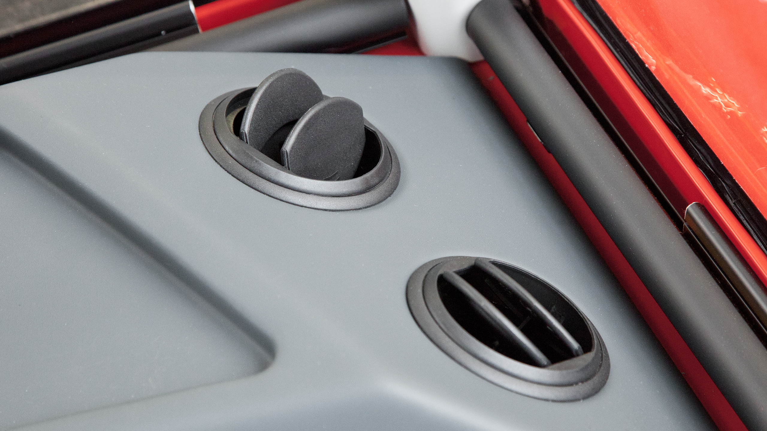 Air exhaust detail in forestry machine cab